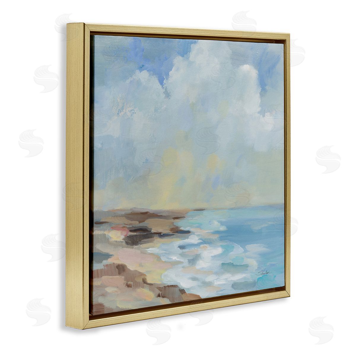 By The Beach Shore Gold Floating Frame Canvas Wall Art, Home Decor by Silvia Vassileva