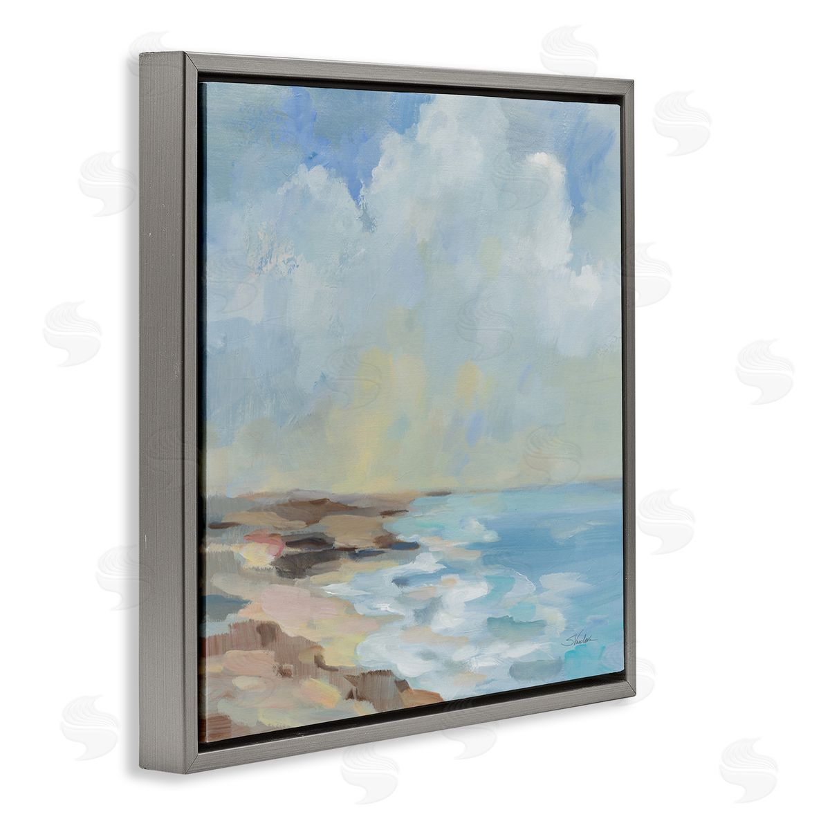 By The Beach Shore Grey Floating Frame Canvas Wall Art, Home Decor by Silvia Vassileva