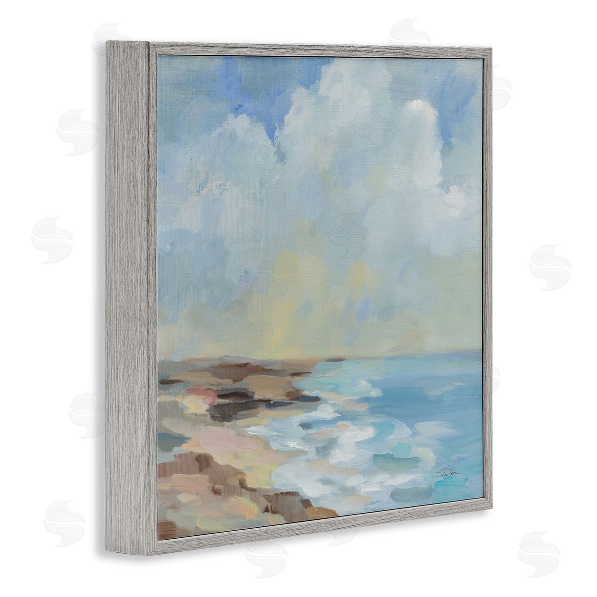 By The Beach Shore Grey Frame Print Wall Art, Home Decor by Silvia Vassileva