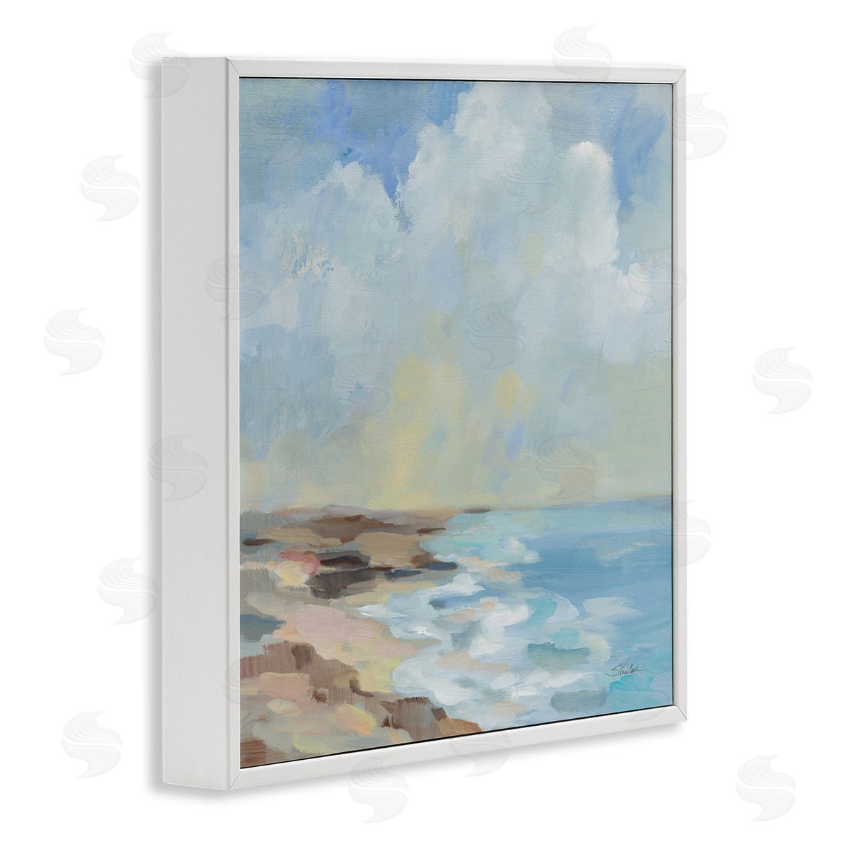 By The Beach Shore White Frame Print Wall Art, Home Decor by Silvia Vassileva