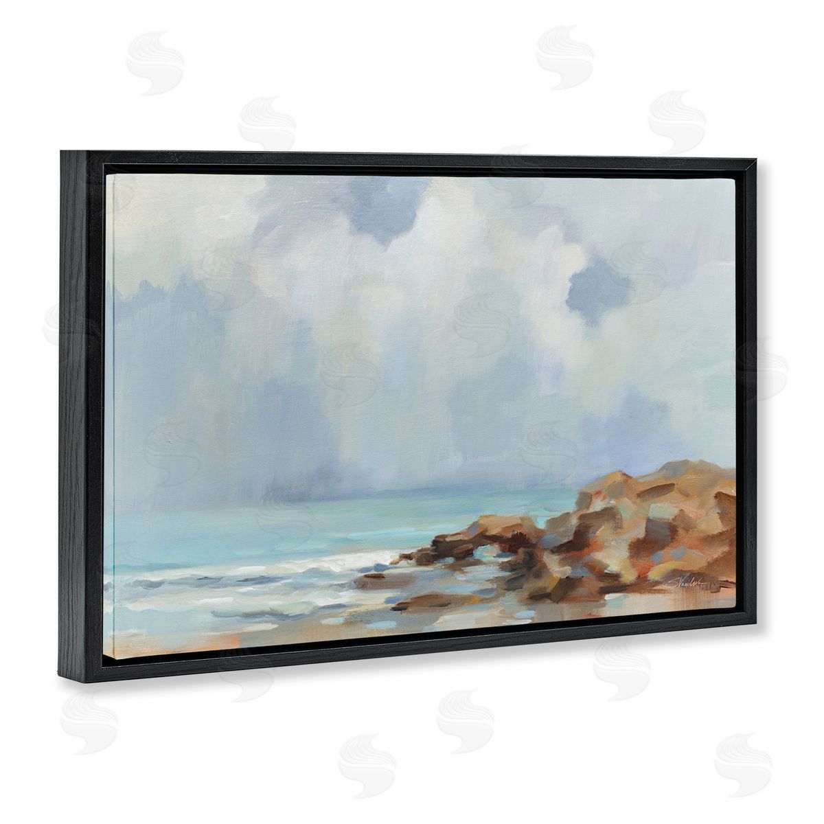 Morning at Stone Beach Black Floating Frame Canvas Wall Art, Home Decor by Silvia Vassileva