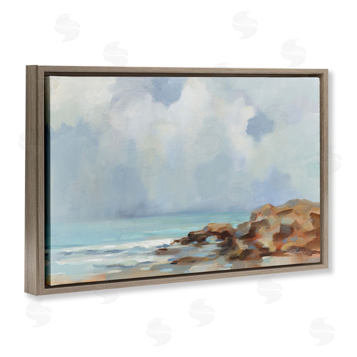 Morning at Stone Beach Brown Floating Frame Canvas Wall Art, Home Decor by Silvia Vassileva