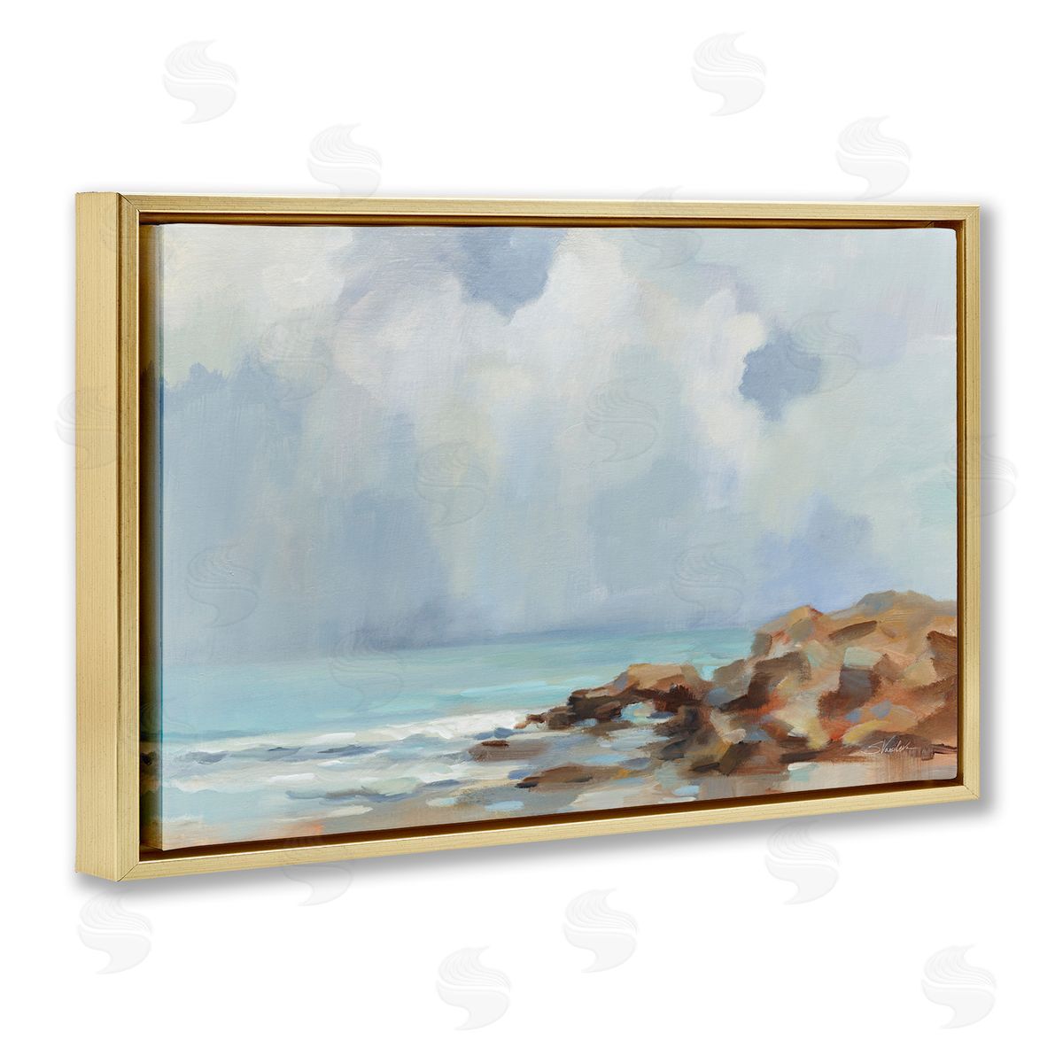 Morning at Stone Beach Gold Floating Frame Canvas Wall Art, Home Decor by Silvia Vassileva