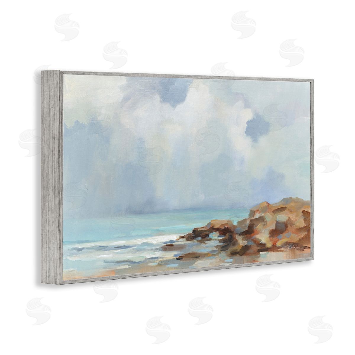 Morning at Stone Beach Grey Frame Print Wall Art, Home Decor by Silvia Vassileva