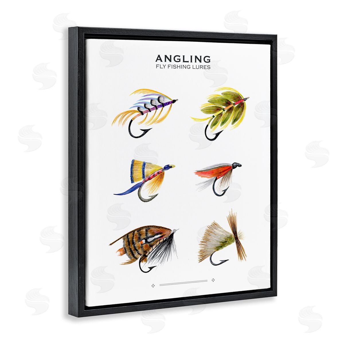 Angling Fly Fishing Lures Black Floating Frame Canvas Wall Art, Home Decor by Brett Blumenthal