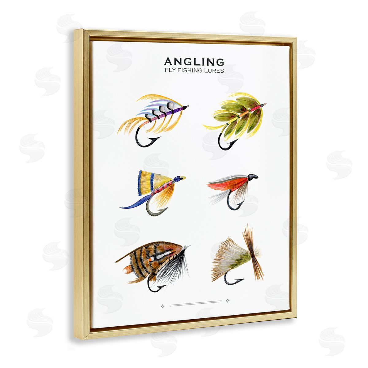 Angling Fly Fishing Lures Gold Floating Frame Canvas Wall Art, Home Decor by Brett Blumenthal
