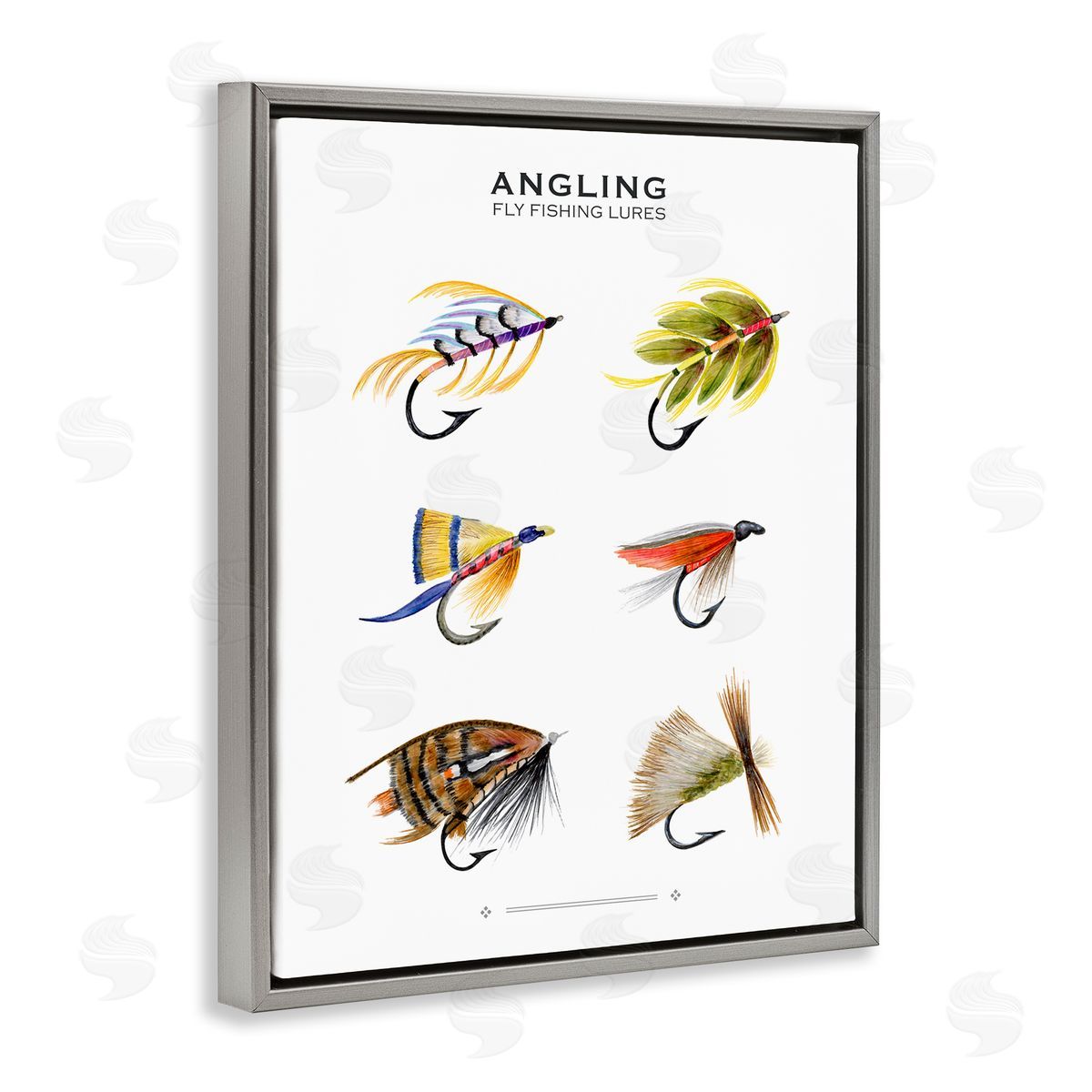 Angling Fly Fishing Lures Grey Floating Frame Canvas Wall Art, Home Decor by Brett Blumenthal