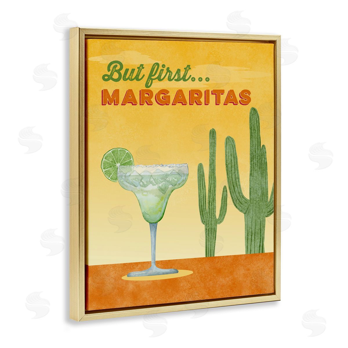 Margarita & Desert Cactus Gold Floating Frame Canvas Wall Art, Home Decor by Brett Blumenthal