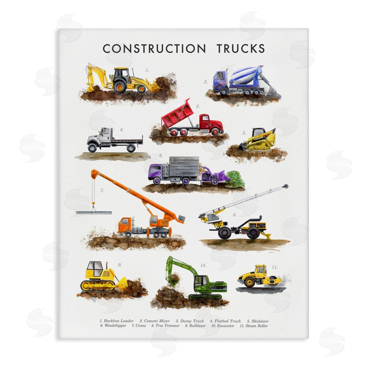 Educational Construction Trucks Canvas Wall Art, Home Decor by Brett Blumenthal