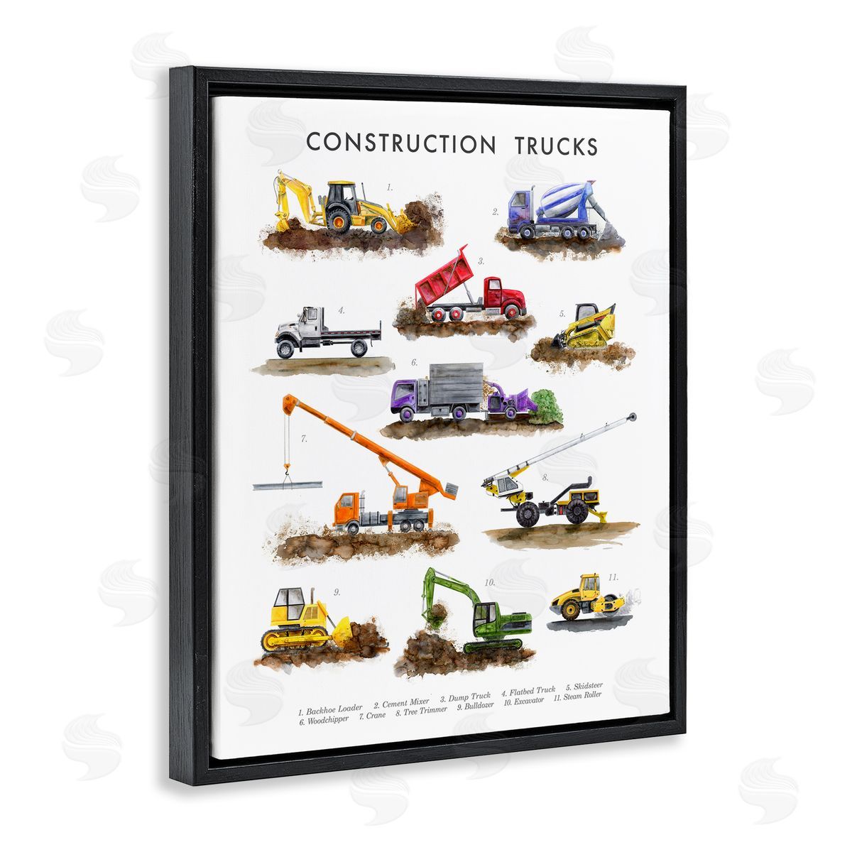 Educational Construction Trucks Black Floating Frame Canvas Wall Art, Home Decor by Brett Blumenthal