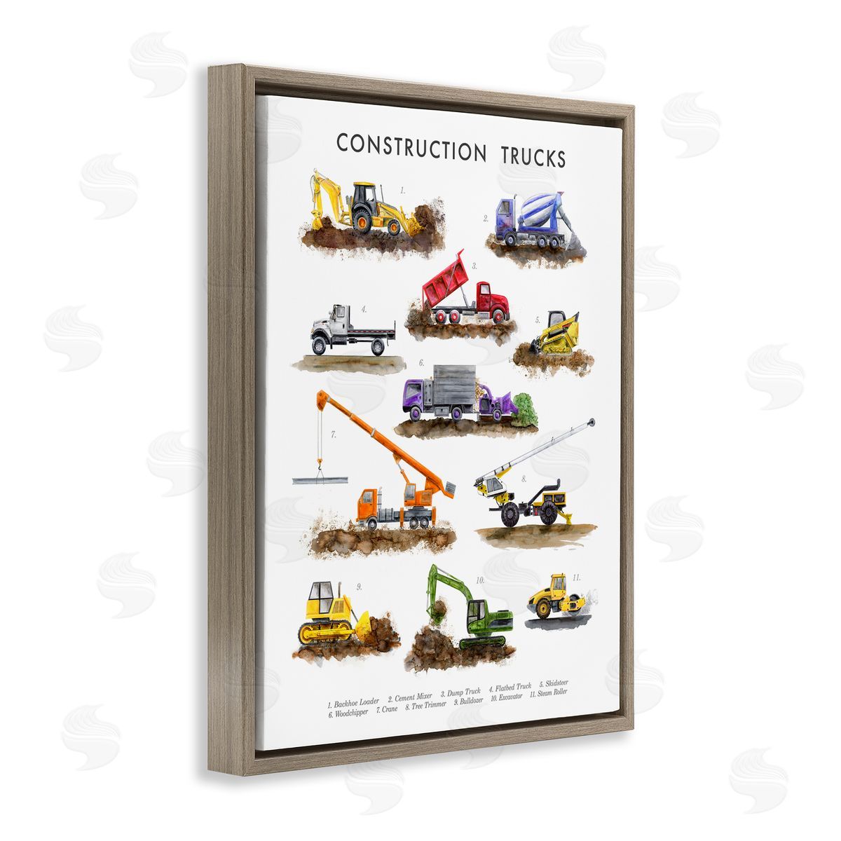 Educational Construction Trucks Brown Floating Frame Canvas Wall Art, Home Decor by Brett Blumenthal