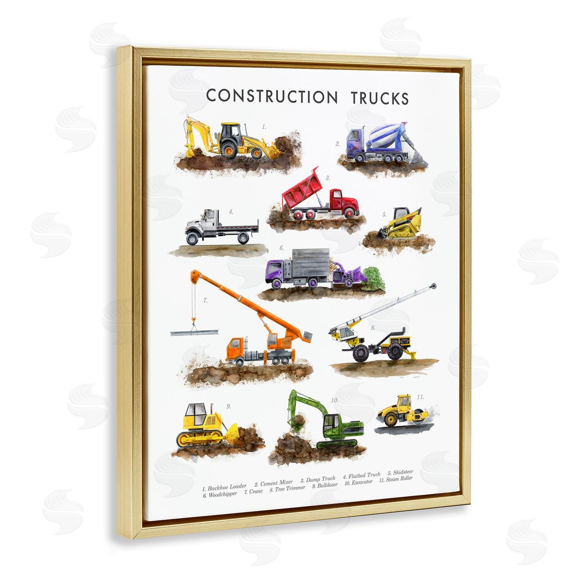 Educational Construction Trucks Gold Floating Frame Canvas Wall Art, Home Decor by Brett Blumenthal