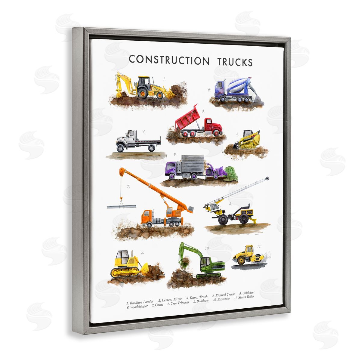 Educational Construction Trucks Grey Floating Frame Canvas Wall Art, Home Decor by Brett Blumenthal