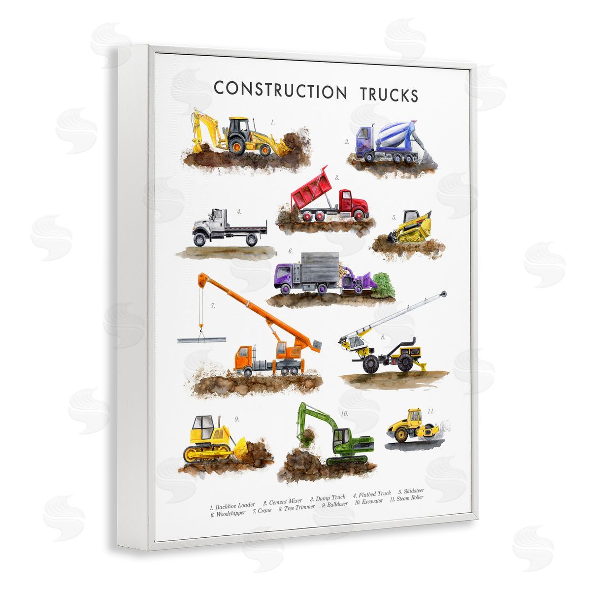 Educational Construction Trucks White Frame Print Wall Art, Home Decor by Brett Blumenthal