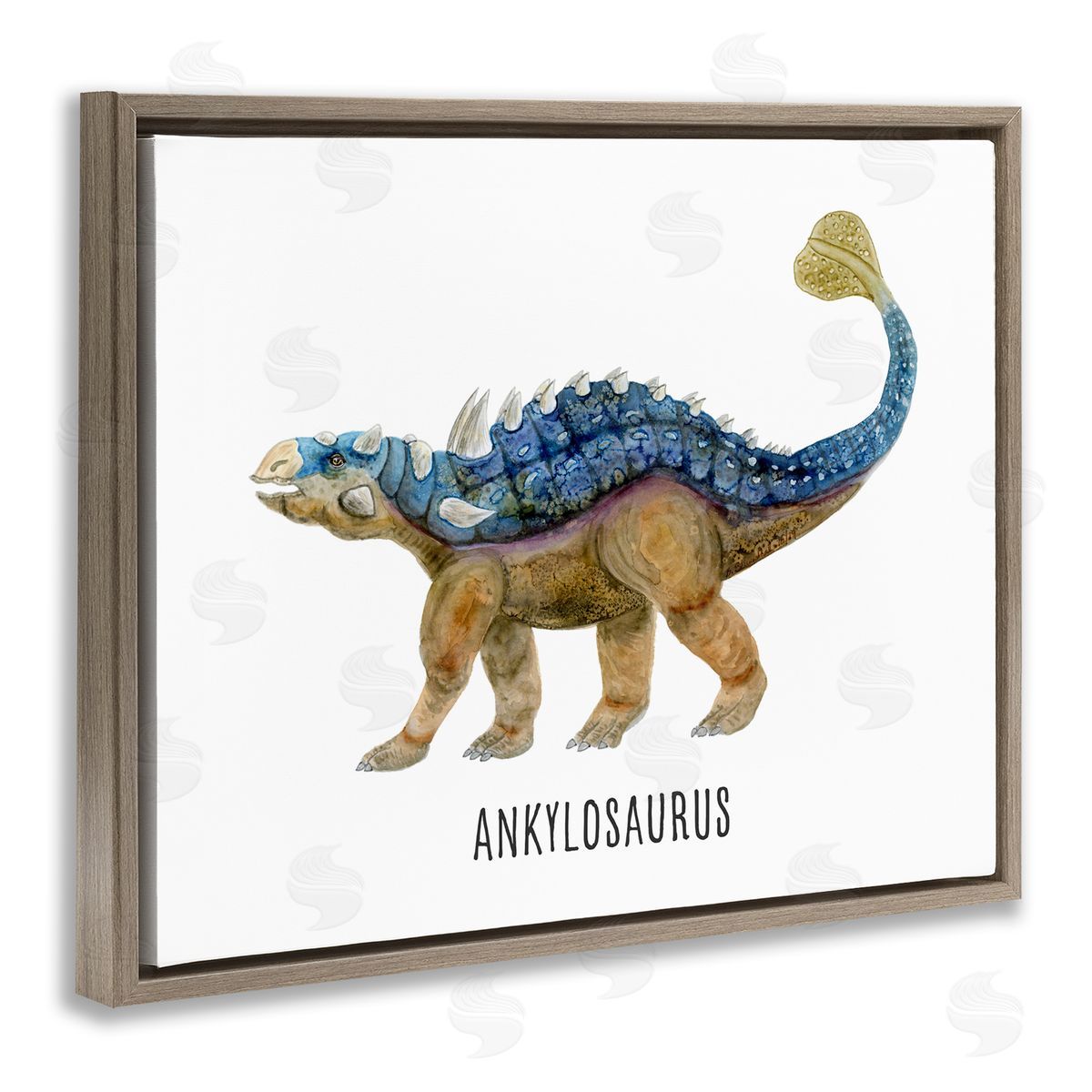 Ankylosaurus Dinosaur Learning Brown Floating Frame Canvas Wall Art, Home Decor by Brett Blumenthal