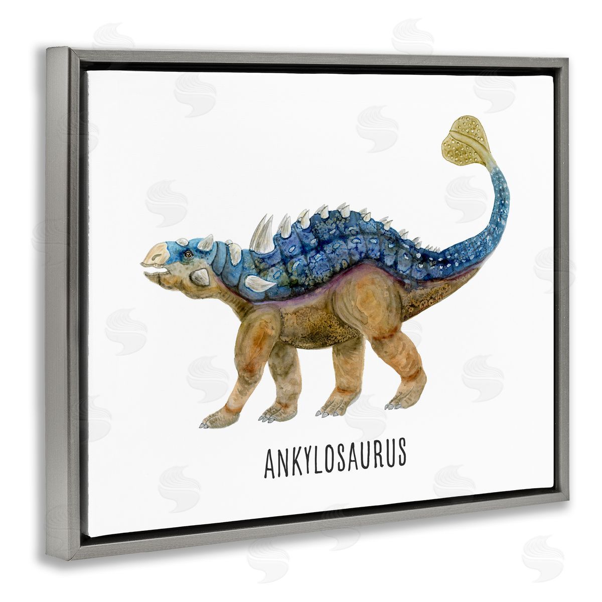 Ankylosaurus Dinosaur Learning Grey Floating Frame Canvas Wall Art, Home Decor by Brett Blumenthal
