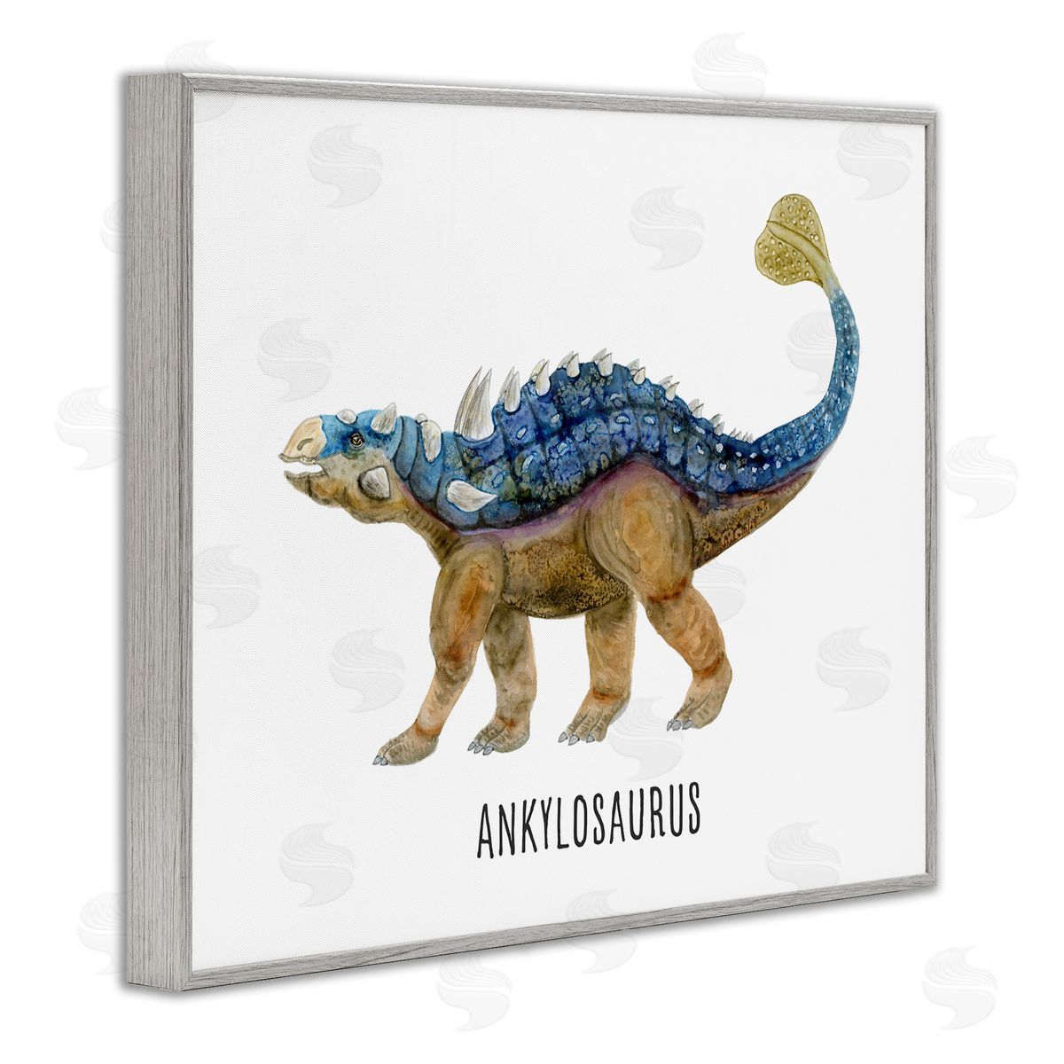 Ankylosaurus Dinosaur Learning Grey Frame Print Wall Art, Home Decor by Brett Blumenthal