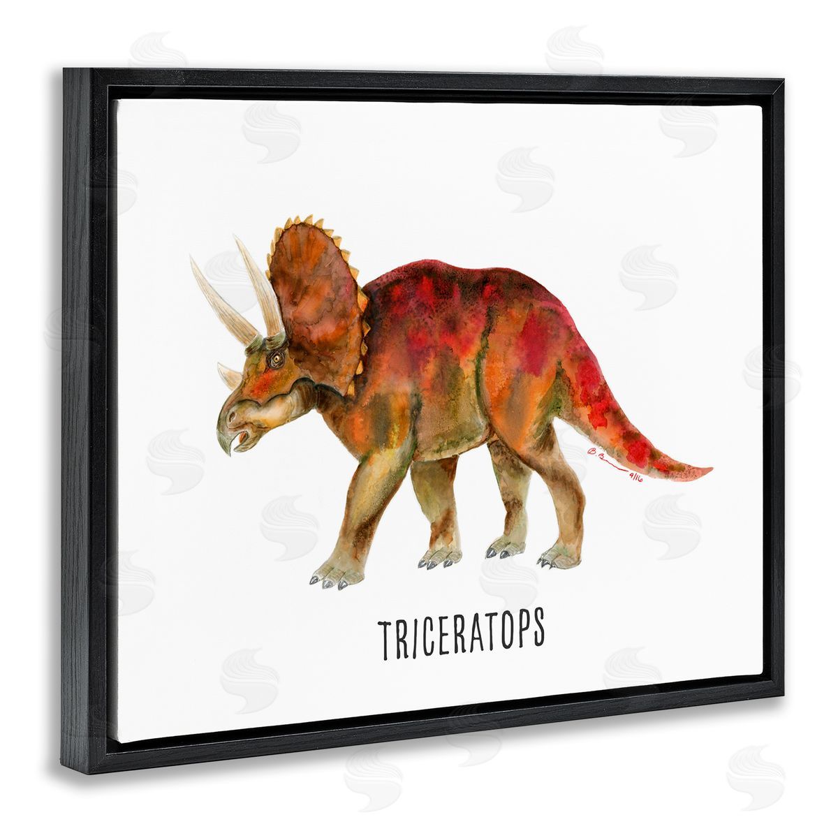 Triceratops Dinosaur Learning Black Floating Frame Canvas Wall Art, Home Decor by Brett Blumenthal