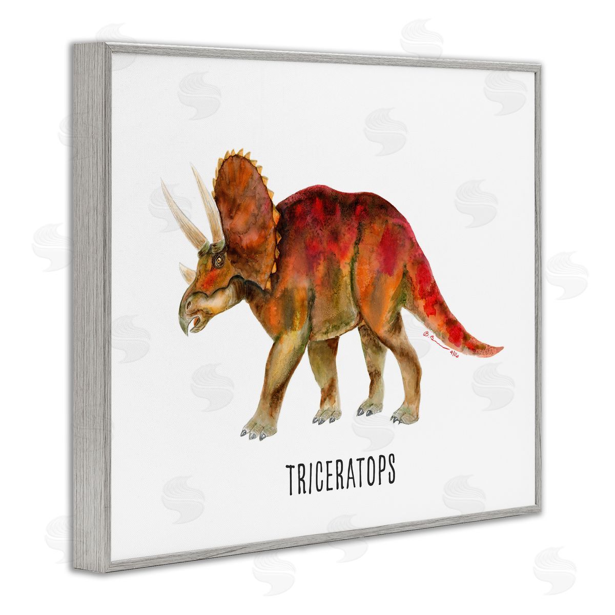 Triceratops Dinosaur Learning Grey Frame Print Wall Art, Home Decor by Brett Blumenthal