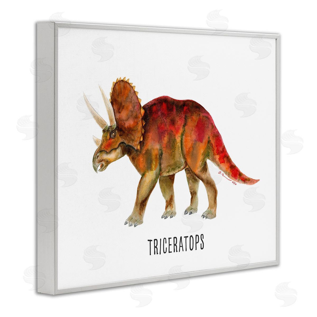 Triceratops Dinosaur Learning White Frame Print Wall Art, Home Decor by Brett Blumenthal