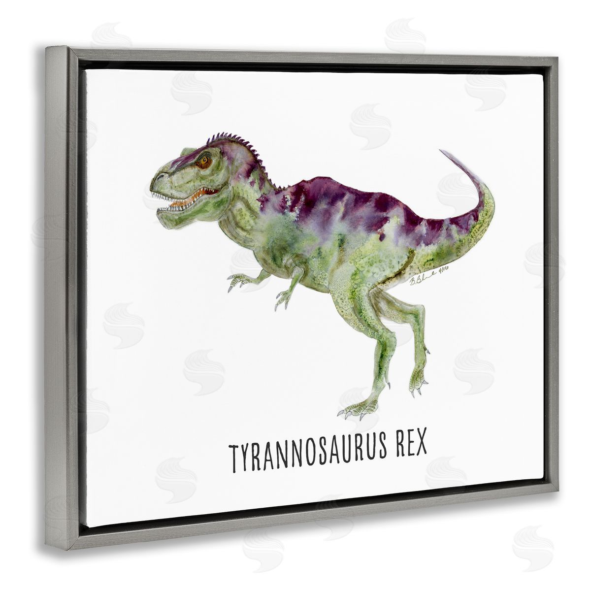 Tyrannosaurus Rex Dinosaur Learning Grey Floating Frame Canvas Wall Art, Home Decor by Brett Blumenthal