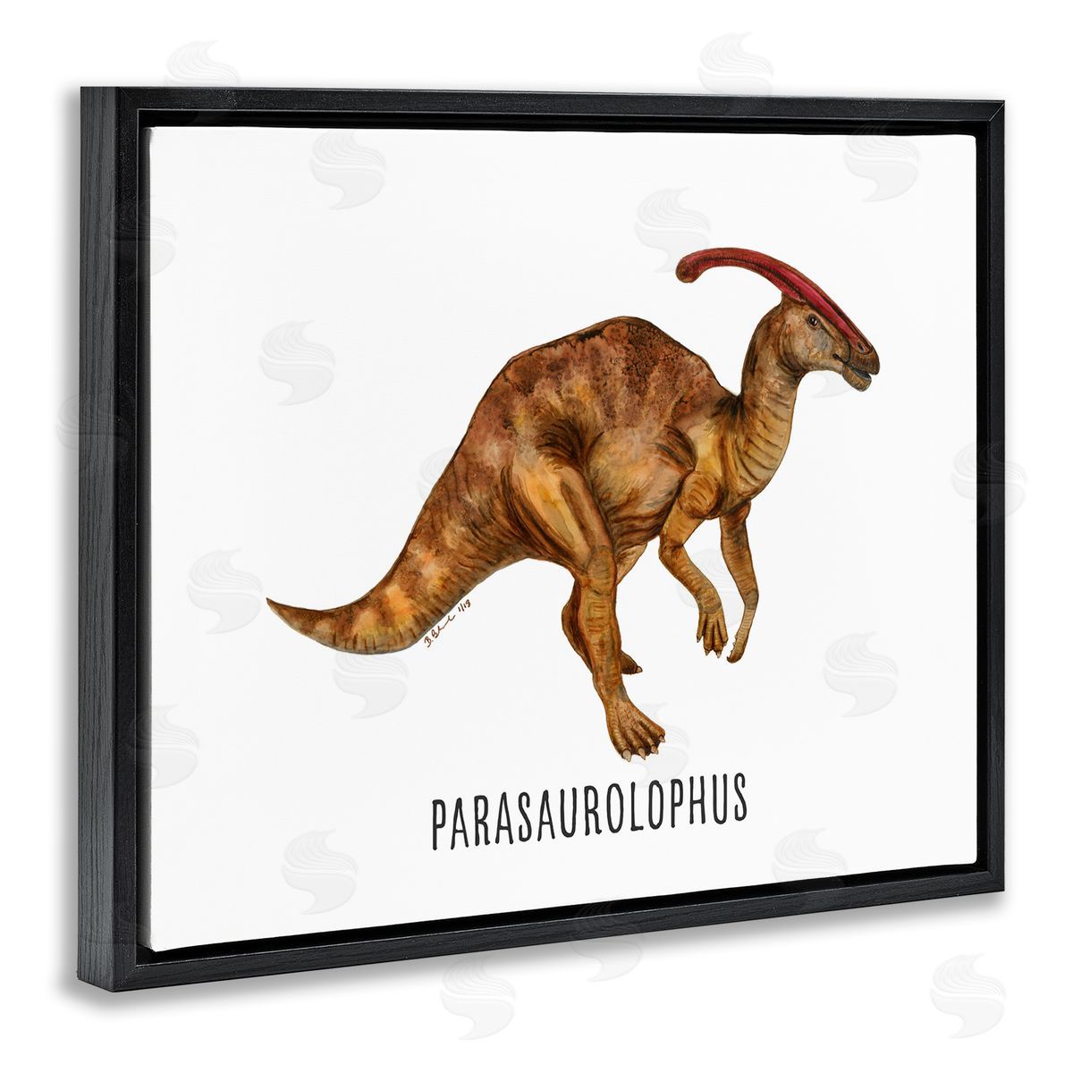 Parasaurolophus Dinosaur Learning Black Floating Frame Canvas Wall Art, Home Decor by Brett Blumenthal
