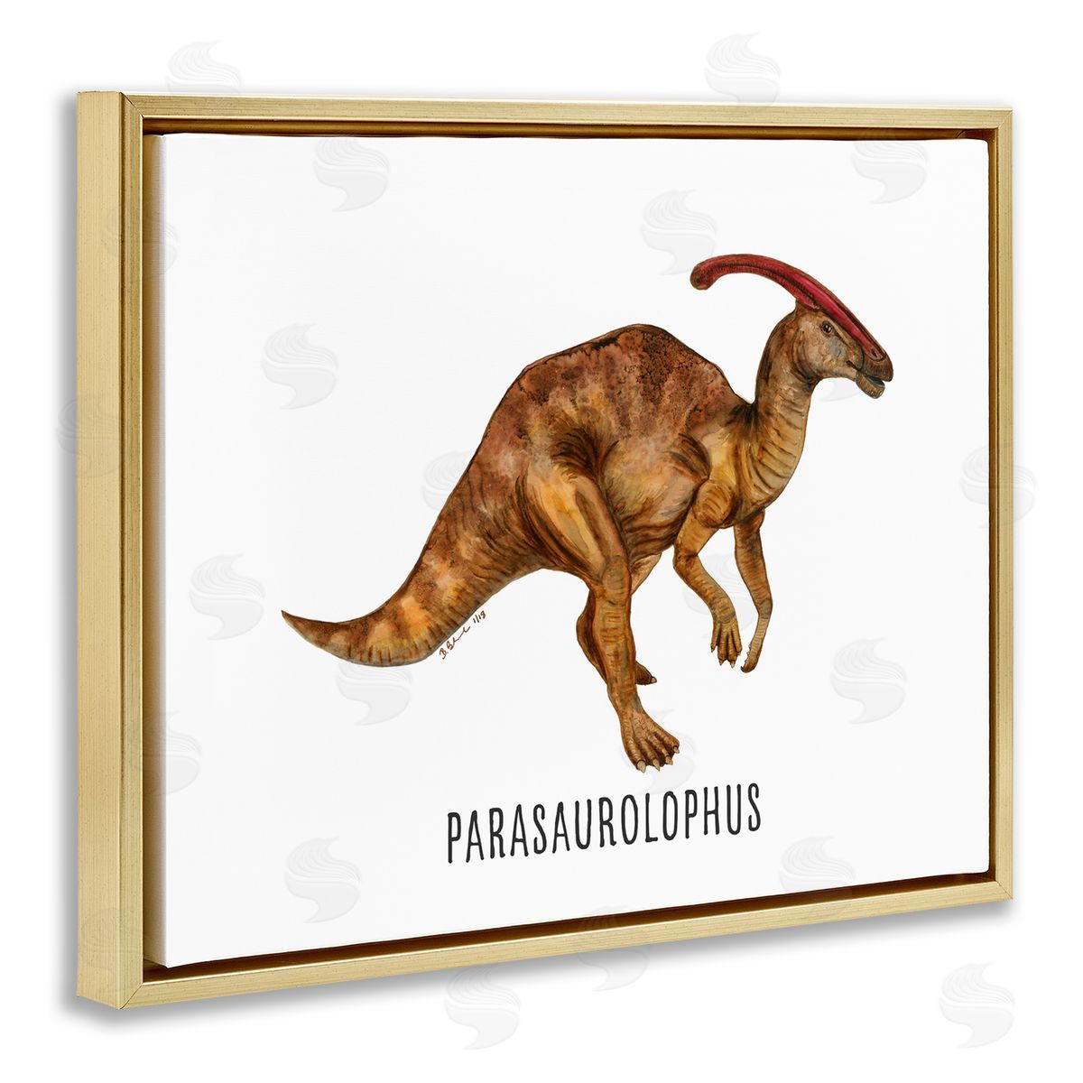 Parasaurolophus Dinosaur Learning Gold Floating Frame Canvas Wall Art, Home Decor by Brett Blumenthal