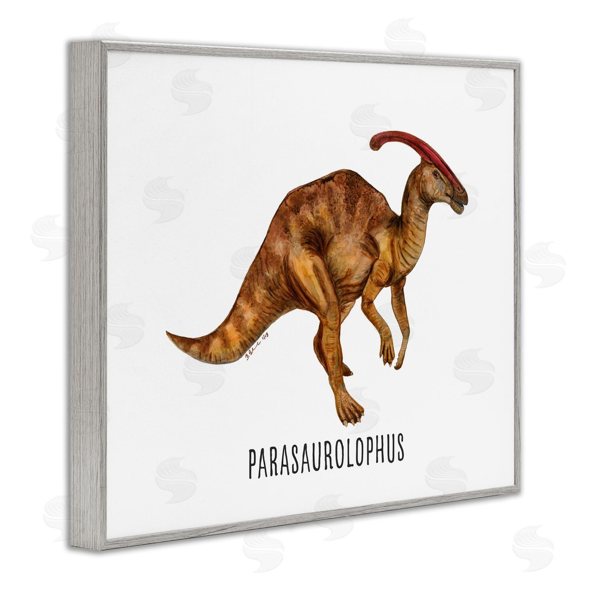 Parasaurolophus Dinosaur Learning Grey Frame Print Wall Art, Home Decor by Brett Blumenthal