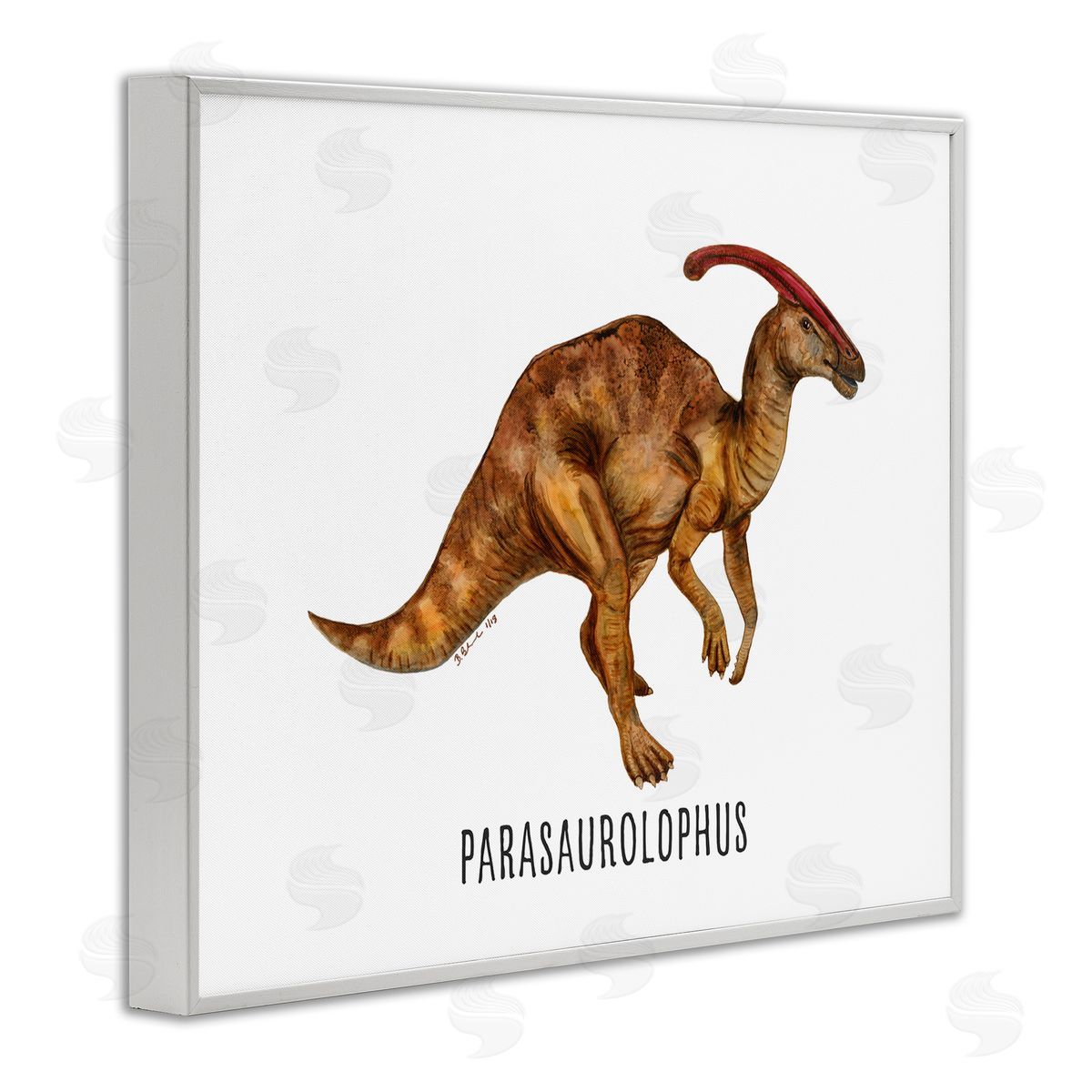 Parasaurolophus Dinosaur Learning White Frame Print Wall Art, Home Decor by Brett Blumenthal