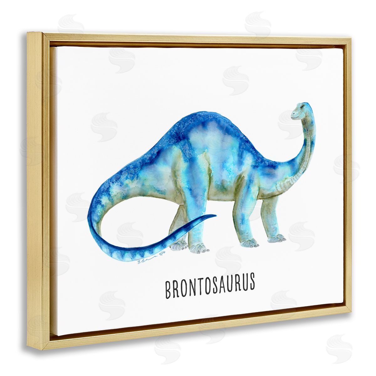 Brontosaurus Dinosaur Learning Gold Floating Frame Canvas Wall Art, Home Decor by Brett Blumenthal