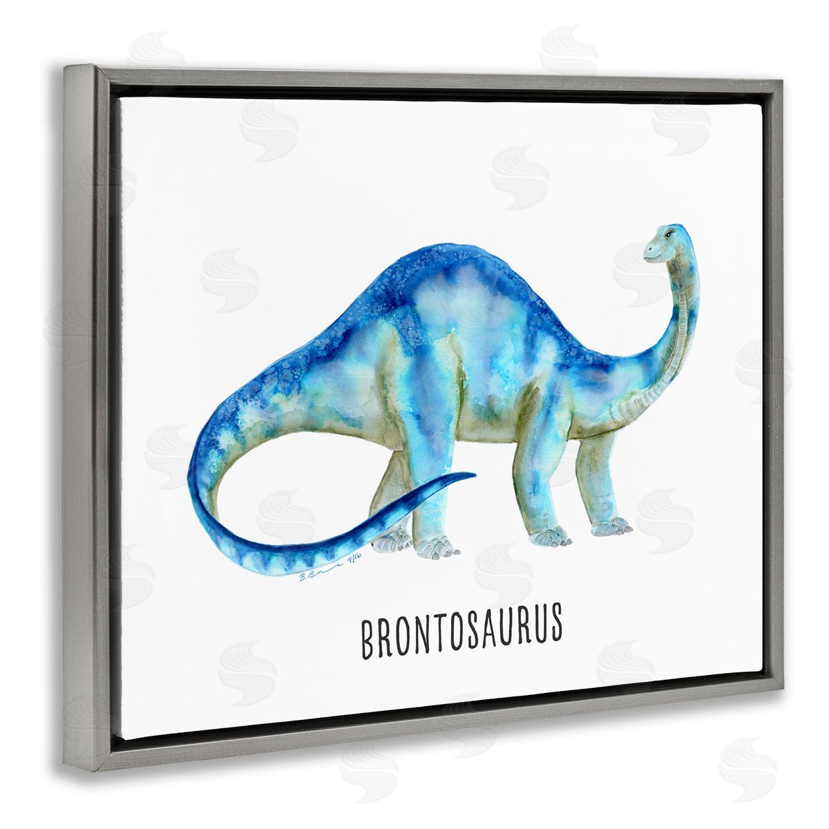 Brontosaurus Dinosaur Learning Grey Floating Frame Canvas Wall Art, Home Decor by Brett Blumenthal