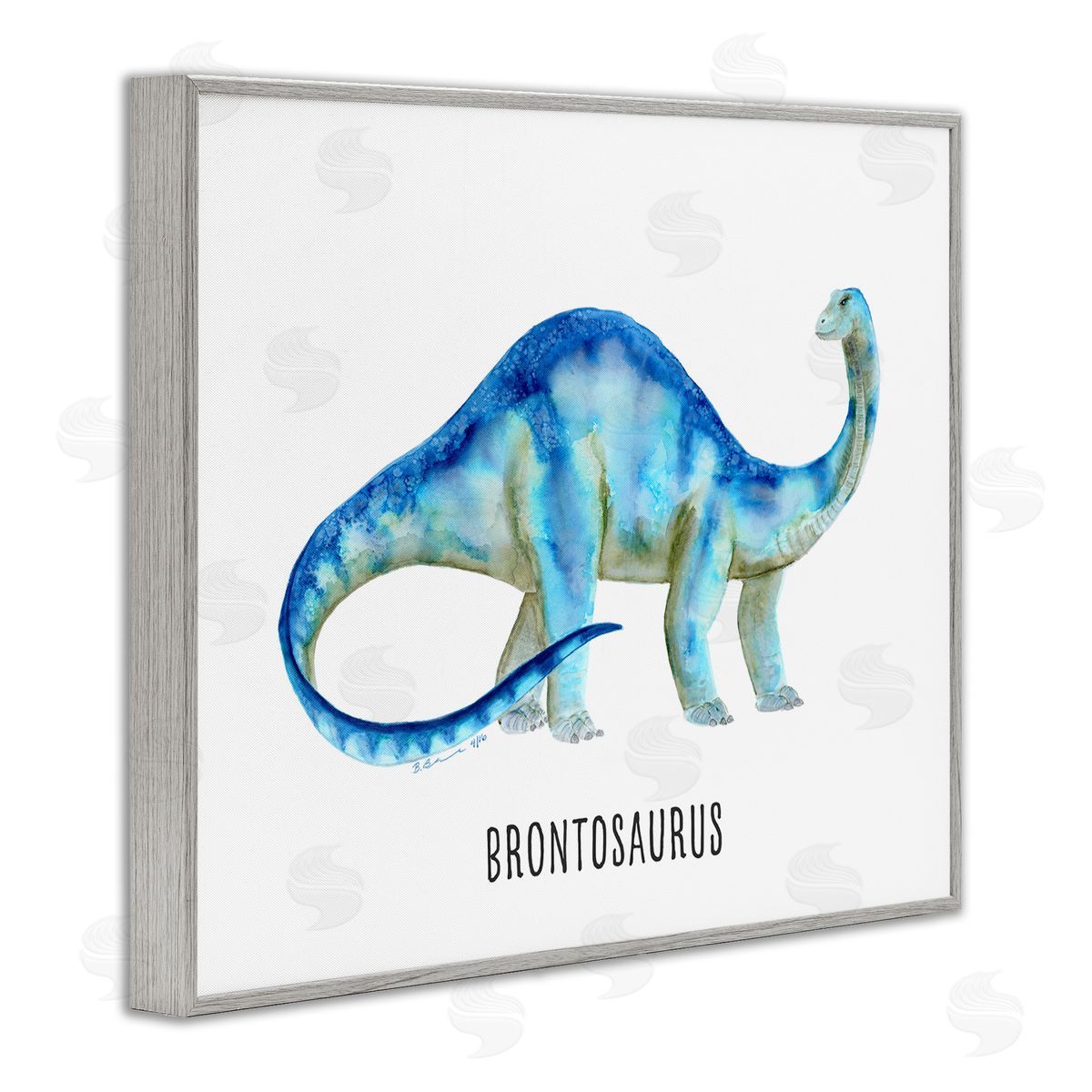 Brontosaurus Dinosaur Learning Grey Frame Print Wall Art, Home Decor by Brett Blumenthal