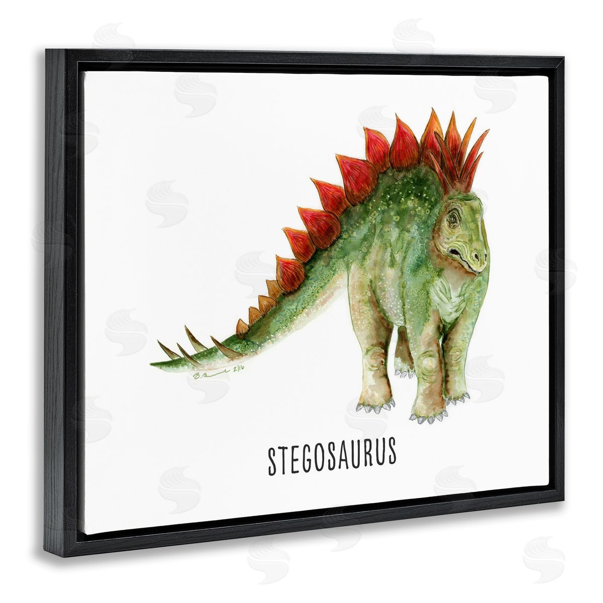 Stegosaurus Dinosaur Learning Black Floating Frame Canvas Wall Art, Home Decor by Brett Blumenthal