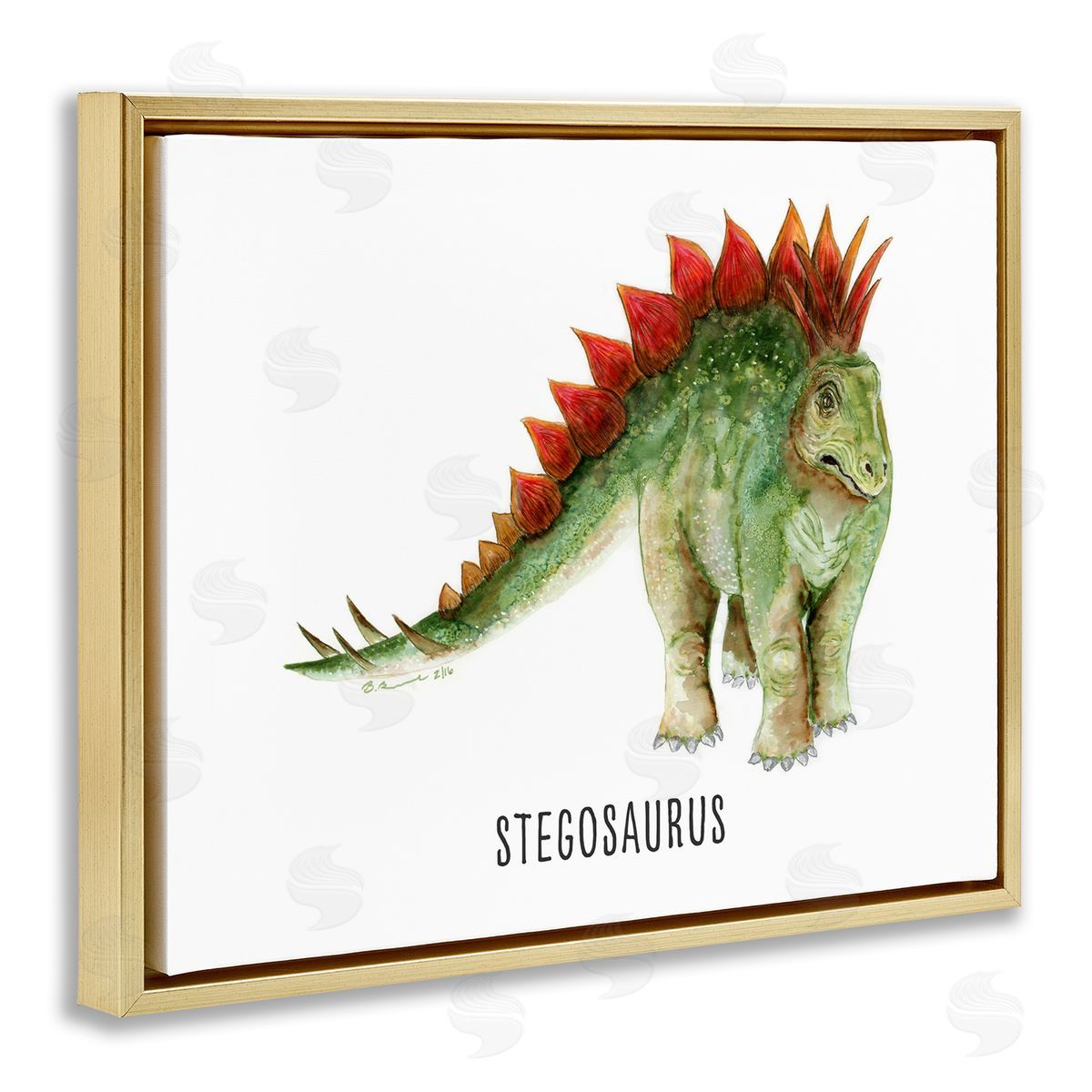 Stegosaurus Dinosaur Learning Gold Floating Frame Canvas Wall Art, Home Decor by Brett Blumenthal