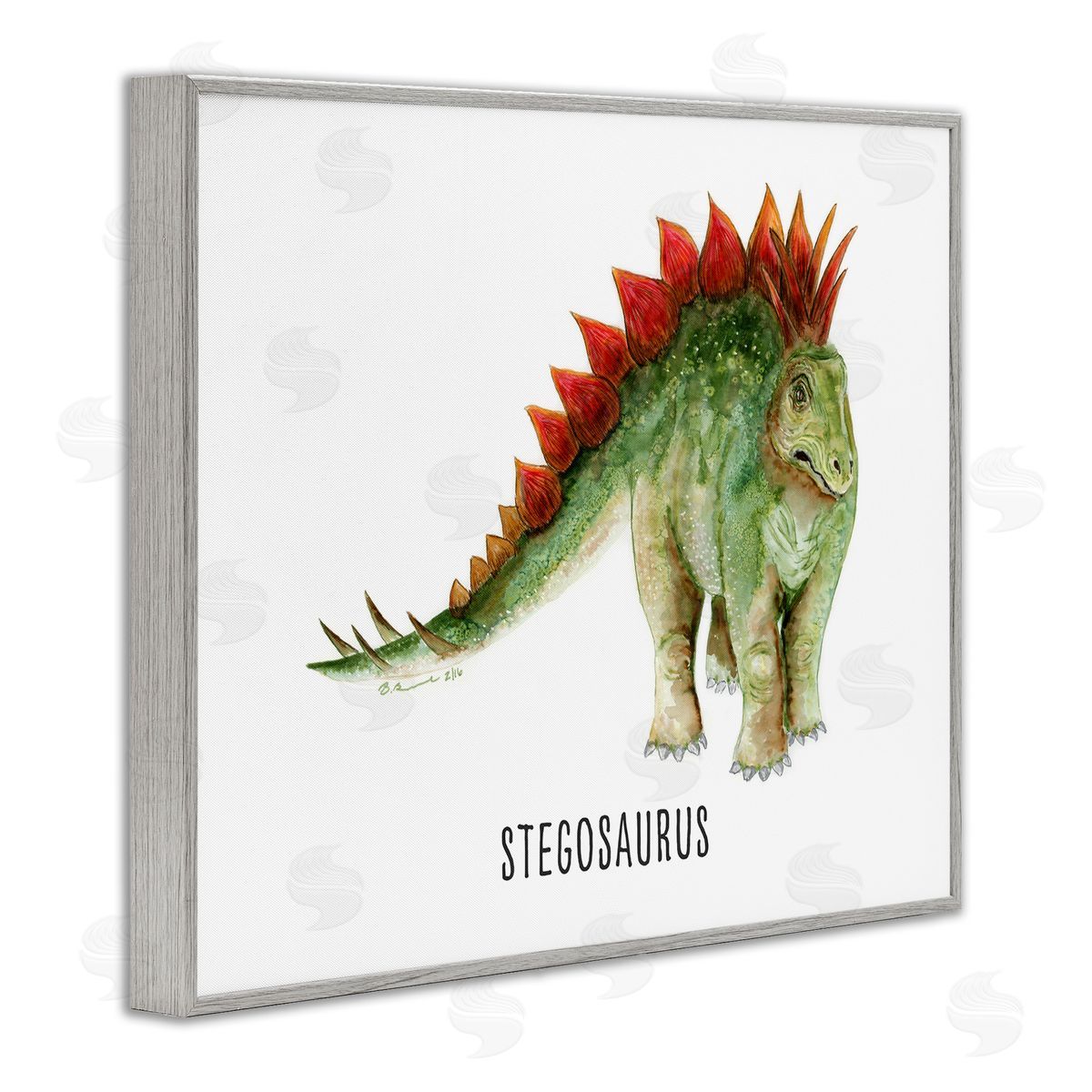 Stegosaurus Dinosaur Learning Grey Frame Print Wall Art, Home Decor by Brett Blumenthal