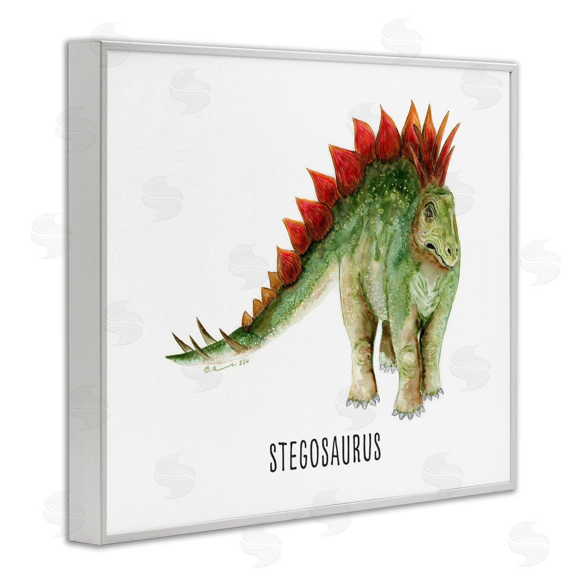Stegosaurus Dinosaur Learning White Frame Print Wall Art, Home Decor by Brett Blumenthal