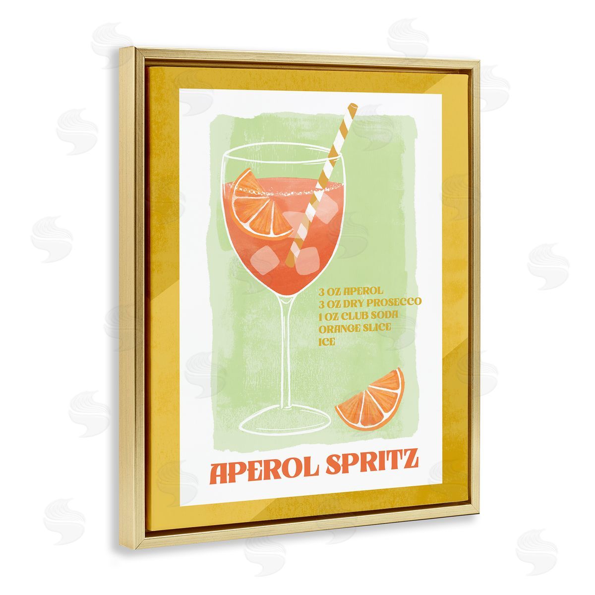 Retro Aperol Spritz Recipe Gold Floating Frame Canvas Wall Art, Home Decor by Deane Beesley