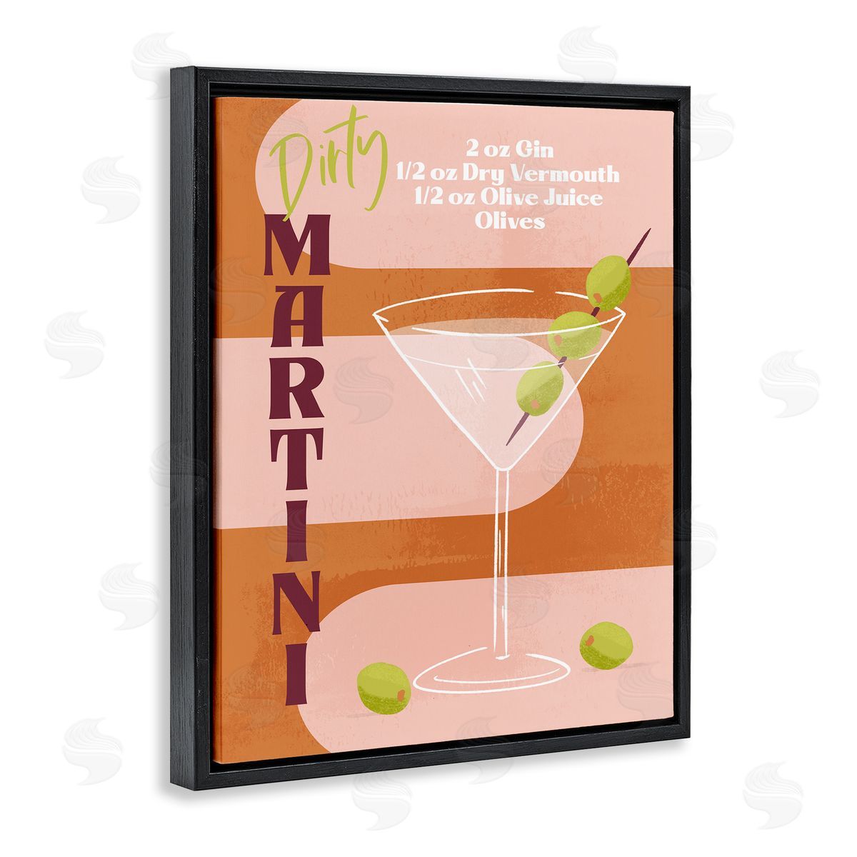 Retro Dirty Martini Recipe Black Floating Frame Canvas Wall Art, Home Decor by Deane Beesley