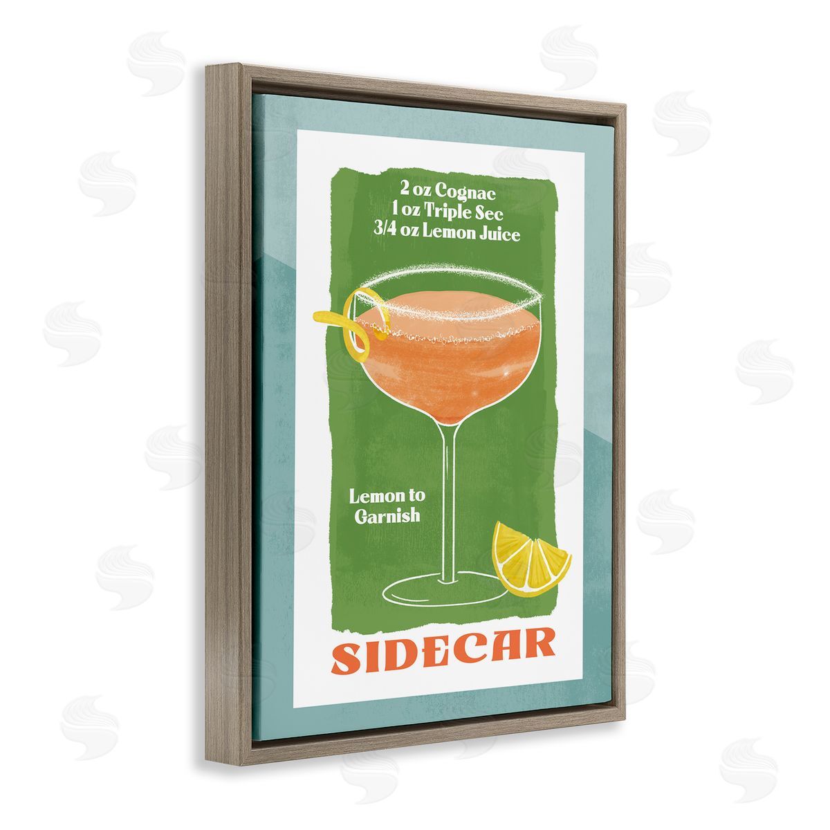 Retro Sidecar Recipe Brown Floating Frame Canvas Wall Art, Home Decor by Deane Beesley