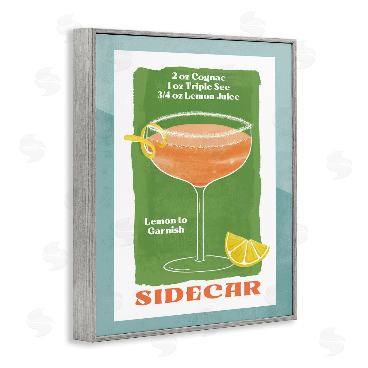 Retro Sidecar Recipe Grey Frame Print Wall Art, Home Decor by Deane Beesley
