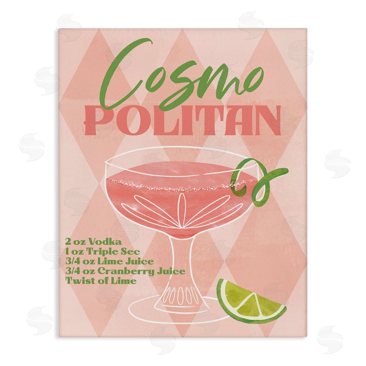Retro Cosmopolitan Recipe Canvas Wall Art, Home Decor by Deane Beesley