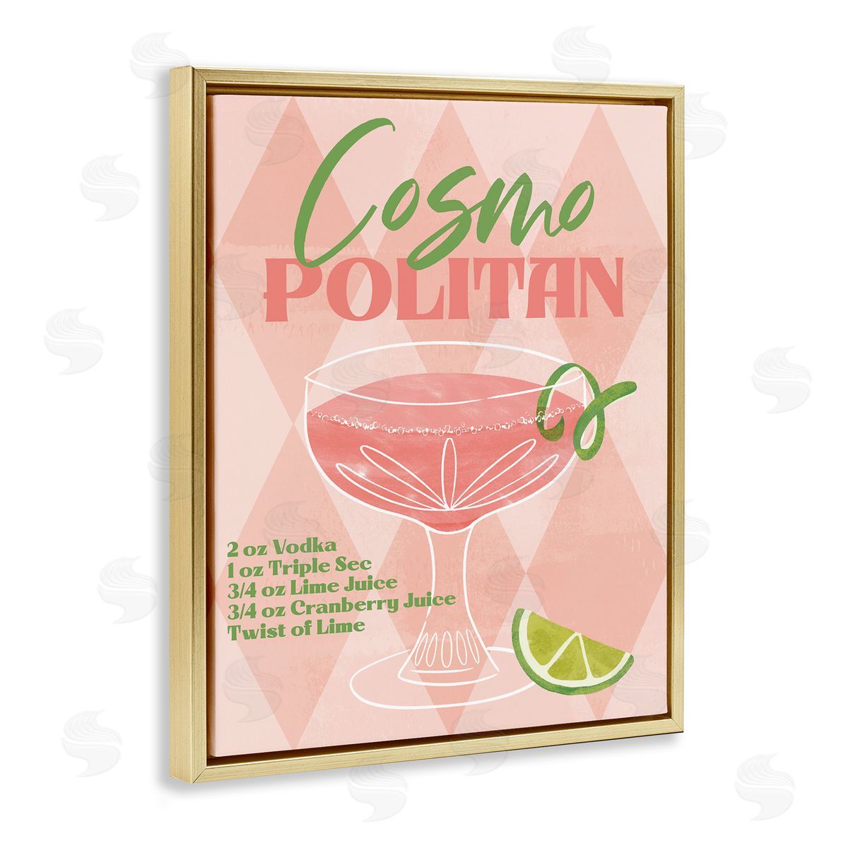 Retro Cosmopolitan Recipe Gold Floating Frame Canvas Wall Art, Home Decor by Deane Beesley