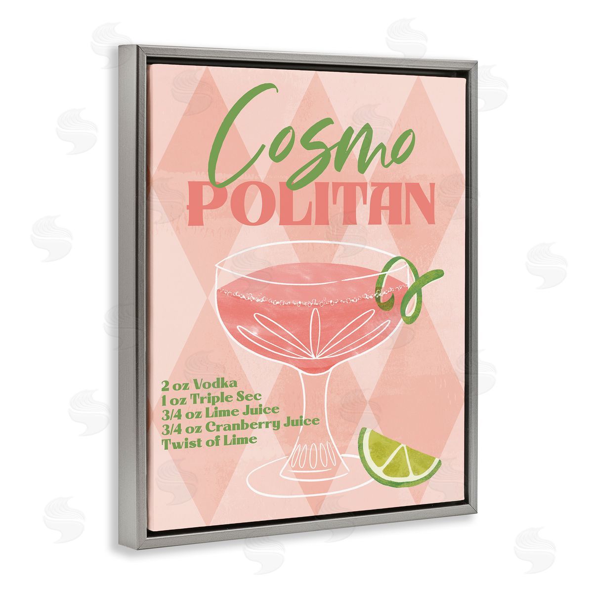 Retro Cosmopolitan Recipe Grey Floating Frame Canvas Wall Art, Home Decor by Deane Beesley