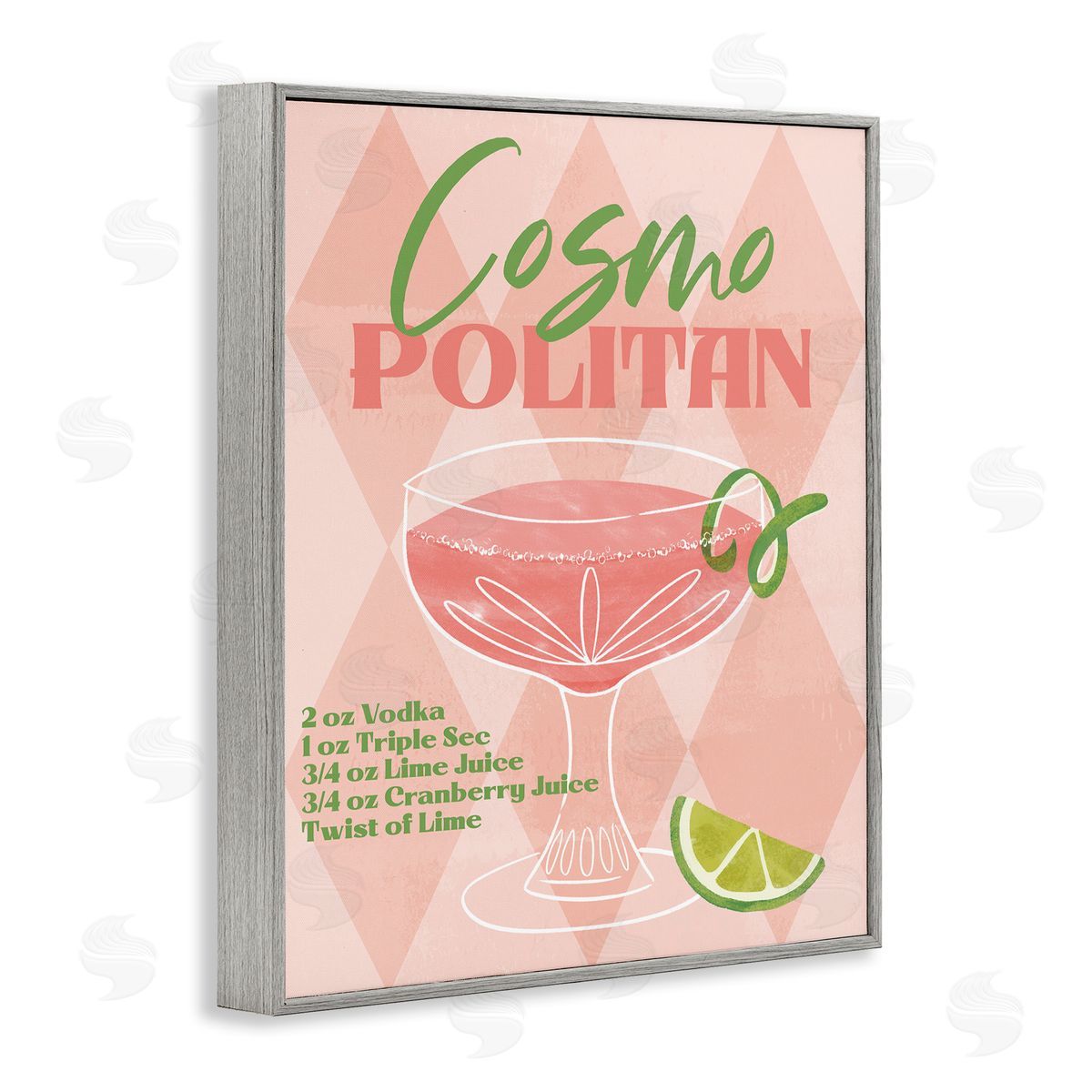 Retro Cosmopolitan Recipe Grey Frame Print Wall Art, Home Decor by Deane Beesley