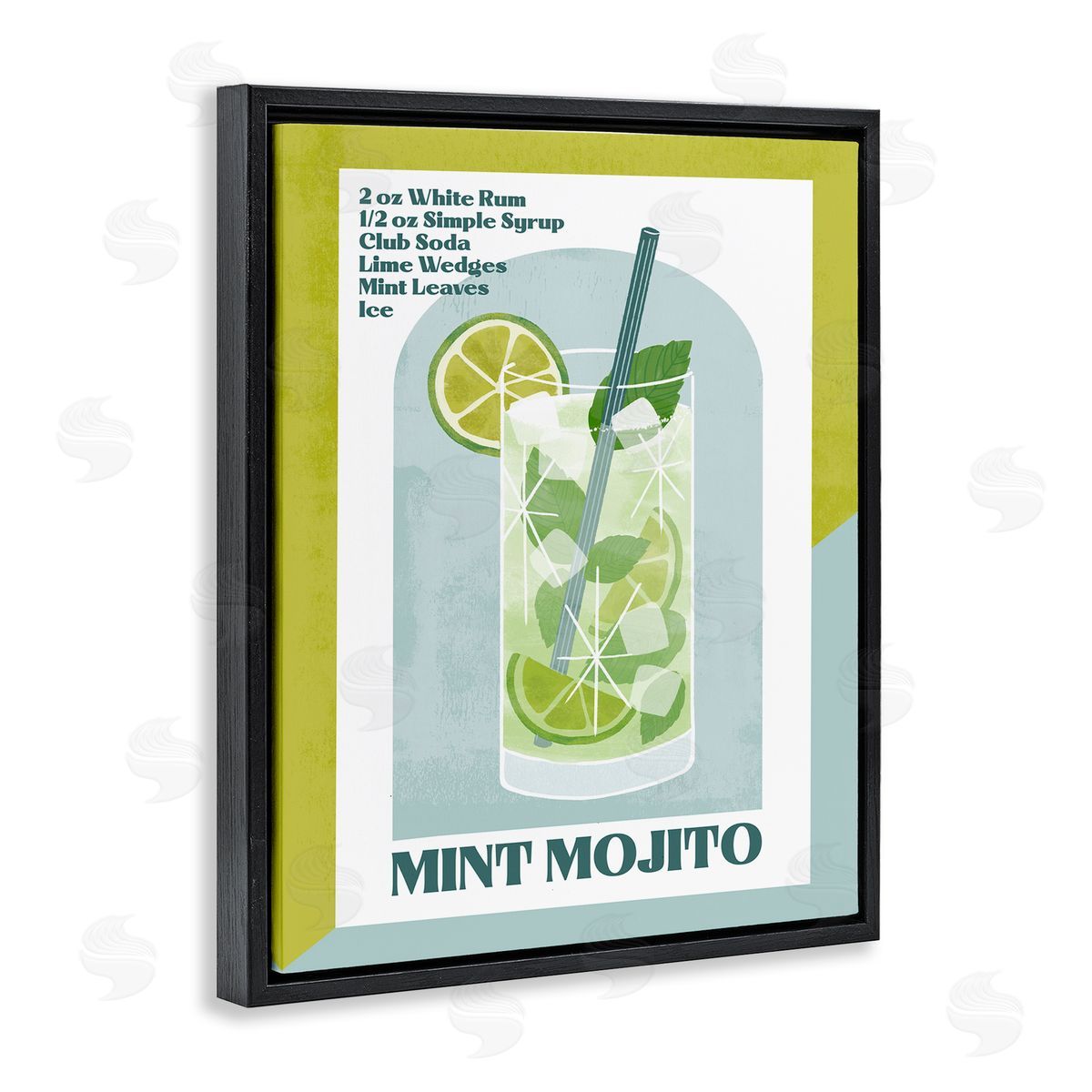 Retro Mint Mojito Recipe Black Floating Frame Canvas Wall Art, Home Decor by Deane Beesley