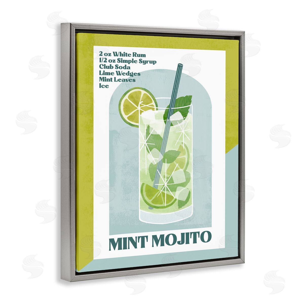 Retro Mint Mojito Recipe Grey Floating Frame Canvas Wall Art, Home Decor by Deane Beesley