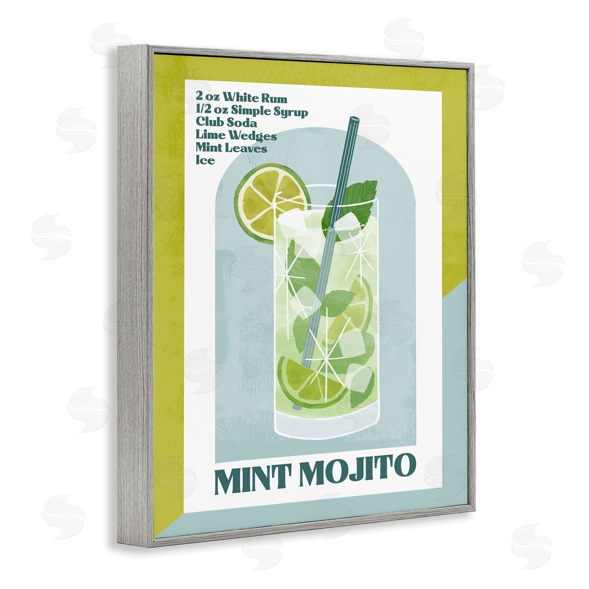 Retro Mint Mojito Recipe Grey Frame Print Wall Art, Home Decor by Deane Beesley