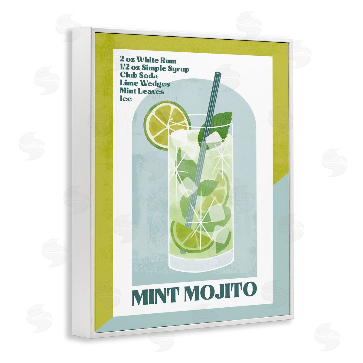 Retro Mint Mojito Recipe White Frame Print Wall Art, Home Decor by Deane Beesley
