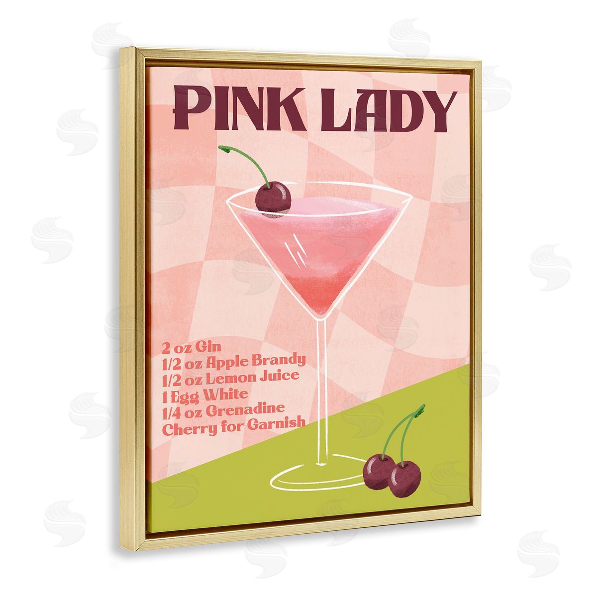 Retro Pink Lady Recipe Gold Floating Frame Canvas Wall Art, Home Decor by Deane Beesley