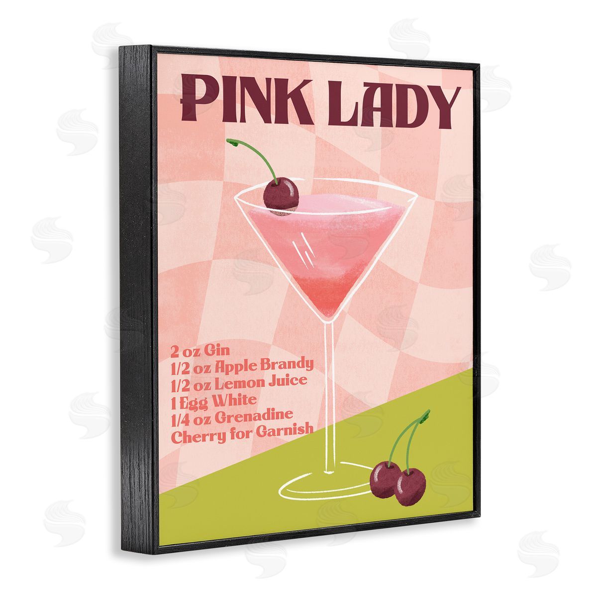 Retro Pink Lady Recipe Black Frame Print Wall Art, Home Decor by Deane Beesley